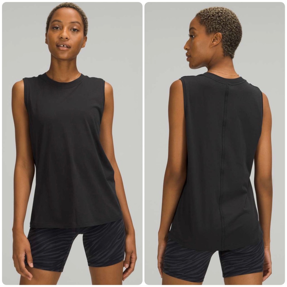 Lululemon Womens All Yours Black Lounge Relaxed Athleisure Pima Cotton Tank Top